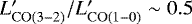 $L&#x0027;_{\rm{CO(3-2)}}/L&#x0027;_{\rm{CO(1{-}0)}} \sim 0.5$