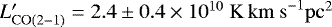 $L&#x0027;_{\rm{CO(2{-}1)}} = 2.4 \pm 0.4 \times 10^{10} \rm{ \ K \, km \ s}^{-1} \rm{pc}^2$