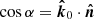 $ \cos\alpha=\boldsymbol{\hat{k}}_0\cdot\boldsymbol{\hat{n}} $