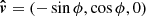 $ \boldsymbol{\hat{v}}=(-\sin\phi,\cos\phi,0) $