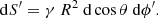 $$ \begin{aligned} \mathrm{d} S^{\prime}=\gamma \ R^2\ \mathrm{d} \cos \theta \ \mathrm{d}\phi ^{\prime} . \end{aligned} $$