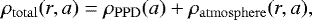 \begin{equation*}\rho_{\mathrm{total}}(r,a)=\rho_{\mathrm{PPD}}(a)&#x002B;\rho_{\mathrm{atmosphere}}(r,a), \end{equation*}