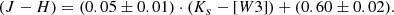 $$ \begin{aligned} (J-H) = (0.05\pm 0.01) \cdot (K_s - [W3]) + (0.60 \pm 0.02). \end{aligned} $$