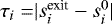 $\tau_i=\rvert s_i^{\textrm{exit}}-s_i^0\rvert$