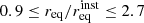 $ 0.9 \le r_{\mathrm{eq}}/r_{\mathrm{eq}}^{\mathrm{inst}} \le 2.7 $