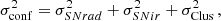 $$ \begin{aligned} \sigma _{\rm conf}^2 = \sigma ^2_{SNrad} + \sigma ^2_{SNir} + \sigma ^2_{\rm Clus} \,, \end{aligned} $$