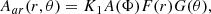 $$ \begin{aligned} A_{ar}(r,\theta )= K_1 A(\Phi )F(r)G(\theta ), \end{aligned} $$