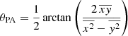 $$ \begin{aligned} \theta _\mathrm{PA} = \frac{1}{2} \arctan \left( \frac{2 \, \overline{xy}}{\overline{x^2} - \overline{y^2}} \right) \end{aligned} $$