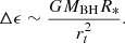 $$ \begin{aligned} \Delta \epsilon \sim \frac{GM_{\rm BH}R_*}{r^2_t}. \end{aligned} $$