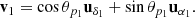 $$ \begin{aligned} \mathbf{v}_1 = \cos \theta _{p_1} \mathbf{u}_{\delta _1} + \sin \theta _{p_1} \mathbf{u}_{\alpha _1}. \end{aligned} $$