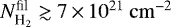 $N_{\textrm{H}_{2}}^{\textrm{fil}} \gtrsim 7\,{\times}\,10^{21}{\rm\ cm}^{-2}$