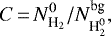 \begin{equation*} C\,{=}\,{N^{0}_{\textrm{H}_{2}}}/{N_{\textrm{H}_{2}^{0}}^{\textrm{bg}}}, \end{equation*}