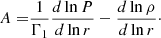 $$ \begin{aligned} A=&\frac{1}{\Gamma _{1}}\frac{d \ln P}{d \ln r}-\frac{d \ln \rho }{d \ln r}\cdot \end{aligned} $$