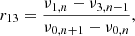 $$ \begin{aligned} r_{13}=\frac{\nu _{1,n}-\nu _{3,n-1}}{\nu _{0,n+1}-\nu _{0,n}}, \end{aligned} $$
