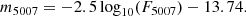 $$ \begin{aligned} m_{5007} = -2.5\log _{10}(F_{5007}) - 13.74. \end{aligned} $$