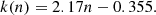 $$ \begin{aligned} k(n) = 2.17n - 0.355. \end{aligned} $$