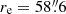 $ r_{\mathrm{e}} = 58{{\overset{\prime\prime}{.}}}6 $
