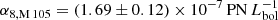 $ \alpha_{\mathrm{8,M\,105}} = (1.69\pm0.12)\times10^{-7}\,\mathrm{PN}\,L^{-1}_{\mathrm{bol}} $