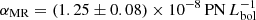 $ \alpha_{\mathrm{MR}} = (1.25\pm0.08)\times 10^{-8}\,\mathrm{PN}\,L^{-1}_{\mathrm{bol}} $