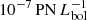 $ 10^{-7}\,\mathrm{PN}\,L^{-1}_{\mathrm{bol}} $