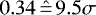 $0.34 \hat{\,{=}\,} 9.5\sigma$