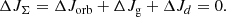 $$ \begin{aligned} \Delta {J}_{\Sigma }=\Delta {J}_\mathrm{orb} + \Delta {J}_\mathrm{g} + \Delta {J}_{d} = 0. \end{aligned} $$