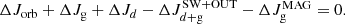 $$ \begin{aligned} \Delta {J}_\mathrm{orb} + \Delta {J}_\mathrm{g} + \Delta {J}_{d} - \Delta {J}_{d+\mathrm{g}}^\mathrm{SW+OUT} - \Delta {J}_\mathrm{g} ^\mathrm{MAG} = 0. \end{aligned} $$