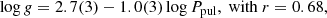 $$ \begin{aligned} \log g =2.7(3) - 1.0(3) \log P_{\rm pul},\, \mathrm{with}\, r=0.68, \end{aligned} $$