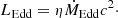 $$ \begin{aligned} L_\mathrm{Edd} = \eta \dot{M}_{\mathrm{Edd} }c^2\cdot \end{aligned} $$