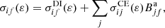 $$ \begin{aligned} \sigma _{if}(\varepsilon )=\sigma ^{\mathrm{DI} }_{if}(\varepsilon )+\sum _j\sigma _{ij}^{\mathrm{CE} }(\varepsilon )B^\mathrm{a}_{jf}, \end{aligned} $$