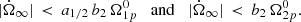 $$ \begin{aligned} |\dot{\Omega }_\infty | \, < \, a_{1/2} \, b_2 \, \Omega _{1p}^0 \quad \mathrm{and} \quad |\dot{\Omega }_\infty | \, < \, b_2 \, \Omega _{2p}^0 . \end{aligned} $$