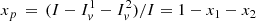 $$ \begin{aligned}&x_p \, = \, (I- I_v^1- I_v^2) / I = 1- x_1-x_2 \end{aligned} $$