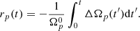 $$ \begin{aligned} r_p(t) = - \frac{1}{\Omega _p^0} \int _0^t \Delta \Omega _p(t^{\prime }) \mathrm{d} t^{\prime } . \end{aligned} $$