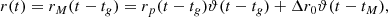 $$ \begin{aligned} r(t) = r_M(t - t_g) = r_p(t- t_g) \vartheta (t-t_g) + \Delta r_0 \vartheta (t-t_M) , \end{aligned} $$