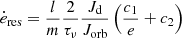 $$ \begin{aligned} \dot{e}_{\rm res} = \frac{l}{m}\frac{2}{\tau _{\nu }}\frac{J_{\rm d}}{J_{\rm orb}}\left(\frac{c_1}{e} + c_2\right) \end{aligned} $$