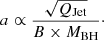 $$ \begin{aligned} {a} \propto \frac{\sqrt{Q_{\rm Jet}}}{{B} \times M_{\rm BH}}\cdot \end{aligned} $$