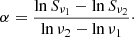 $$ \begin{aligned} \alpha = \frac{\ln S_{\nu _{1}} - \ln S_{\nu _{2}}}{\ln \nu _{2} - \ln \nu _{1} }\cdot \end{aligned} $$