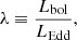 $$ \begin{aligned} \lambda \equiv \frac{L_{\rm bol}}{L_{\rm Edd}}, \end{aligned} $$
