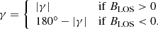 $$ \begin{aligned} \gamma = {\left\{ \begin{array}{ll} |\gamma |&\mathrm{if}\ B_{\rm LOS}>0\\ 180^{\circ }-|\gamma |&\mathrm{if}\ B_{\rm LOS} < 0. \end{array}\right.} \end{aligned} $$