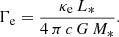 $$ \begin{aligned} \Gamma _{\rm e} = \frac{\kappa _{\rm e}\,L_*}{4\,\pi \,c\,G\,M_*}. \end{aligned} $$