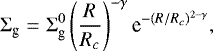\begin{eqnarray*} \Sigma_{\text{g}} &=& \Sigma_{\text{g}}^0 \left( \frac{R}{R_c} \right)^{-\gamma} \textrm{e}^{-(R/R_c)^{2-\gamma}},\end{eqnarray*}