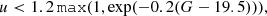 $$ \begin{aligned} u < 1.2\, \mathtt{max}(1, \exp (-0.2(G - 19.5))), \end{aligned} $$