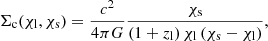 $$ \begin{aligned} \Sigma _{\mathrm{c} }(\chi _{\mathrm{l} },\chi _{\mathrm{s} }) = \frac{c^2}{4 \mathrm \pi G} \frac{\chi _{\mathrm{s} }}{(1+z_{\mathrm{l} }) \, \chi _{\mathrm{l} } \, (\chi _{\mathrm{s} } - \chi _{\mathrm{l} })} , \end{aligned} $$