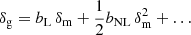 $ \delta_{\mathrm{g}} = b_{\mathrm{L}} \, \delta_{\mathrm{m}} + \frac{1}{2} b_{\mathrm{NL}} \, \delta_{\mathrm{m}}^2 + \ldots $