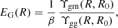 $$ \begin{aligned} E_{\mathrm{G} }(R) = \frac{1}{\beta } \, \frac{\Upsilon _{\mathrm{gm} }(R,R_0)}{\Upsilon _{\mathrm{gg} }(R,R_0)} , \end{aligned} $$