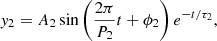 $$ \begin{aligned} { y}_{2}=A_{2}\sin \left(\frac{2\pi }{P_2}t+\phi _2\right)e^{-t/\tau _{2}}, \end{aligned} $$