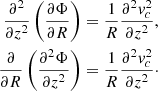 $$ \begin{aligned} \frac{\partial ^2}{\partial z^2}\left(\frac{\partial \Phi }{\partial R}\right)&= \frac{1}{R}\frac{\partial ^{2}v_{c}^{2}}{\partial z^{2}}, \\ \frac{\partial }{\partial R}\left(\frac{\partial ^{2}\Phi }{\partial z^{2}}\right)&=\frac{1}{R}\frac{\partial ^{2}v_{c}^{2}}{\partial z^{2}}\cdot \end{aligned} $$