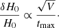 $$ \begin{aligned} \frac{\delta H_0}{H_0} \propto \frac{\sqrt{V}}{t_{\mathrm{max}}}\cdot \end{aligned} $$