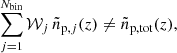 $$ \begin{aligned} \sum _{j=1}^{N_{\rm bin}} \mathcal{W} _j \, \tilde{n}_{\mathrm{p},j}(z) \ne \tilde{n}_{\rm p,tot}(z) , \end{aligned} $$