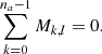 $$ \begin{aligned} \sum _{k=0}^{n_a-1}{M_{k,l}} = 0. \end{aligned} $$
